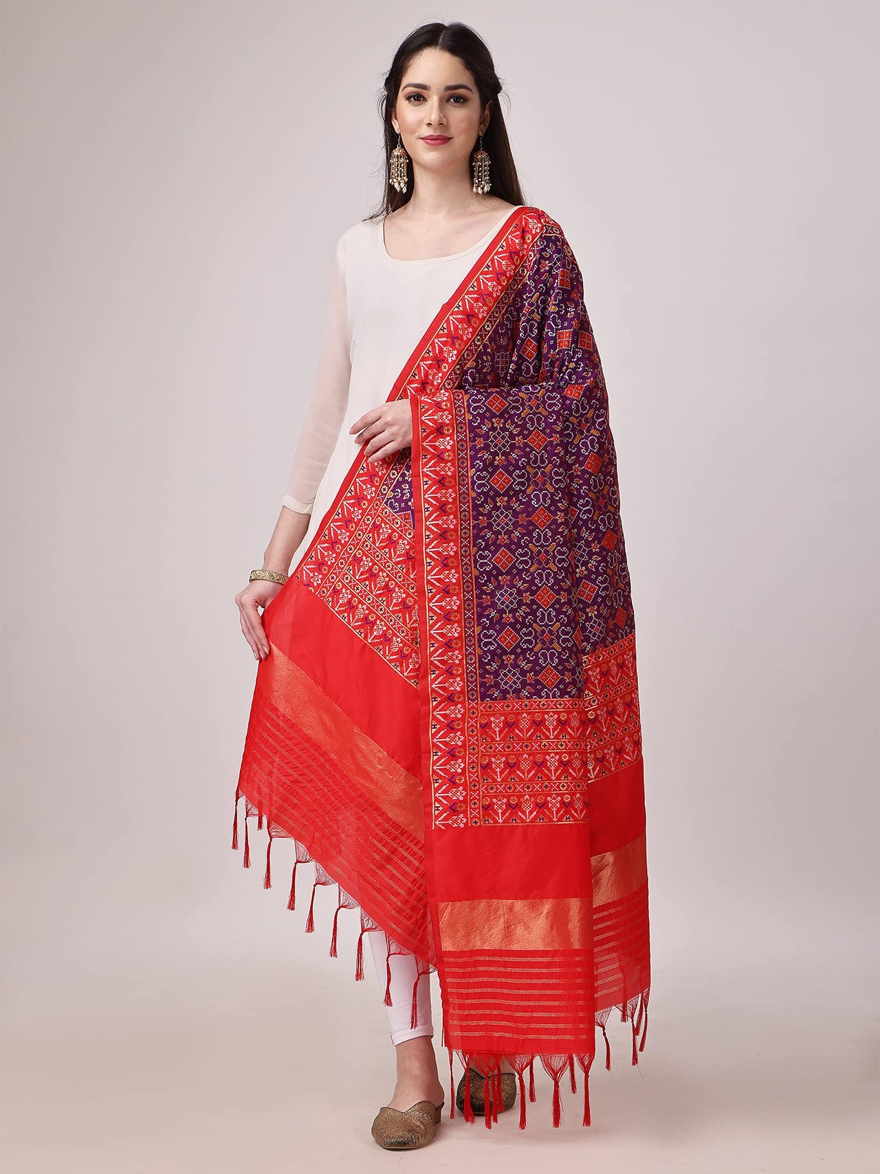 KAPAAHA Women's  Woven Silk Bandhani Patola Dupatta, Width 45 inch, Length 2.5 meter