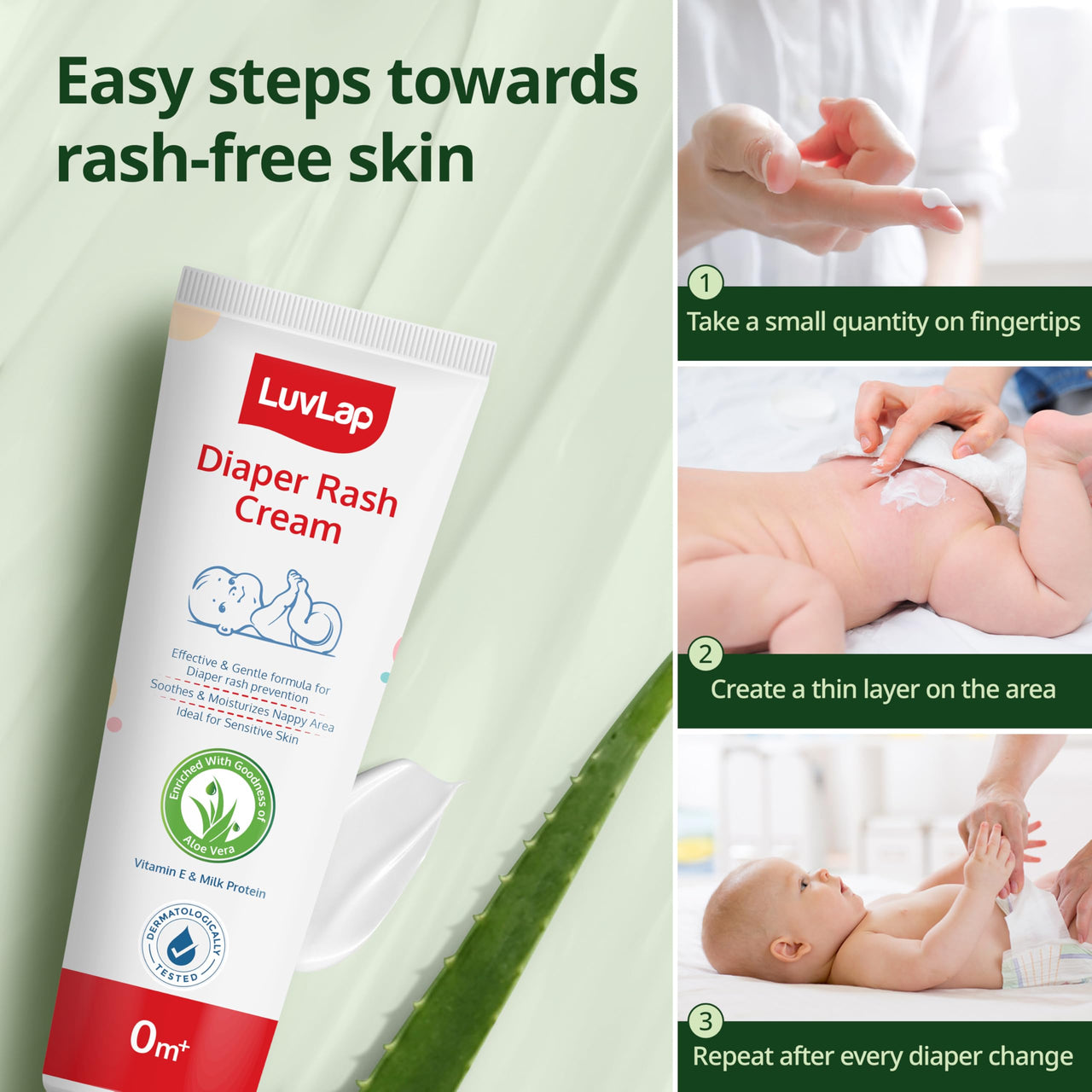 LuvLap Baby Diaper Rash Cream, 75g, Nappy cream for newborns & babies, Diaper Rash Prevention & treatment, Natural Cream with goodness of Aloe Vera, Vitamin E & Milk Protein, Dermatologically tested