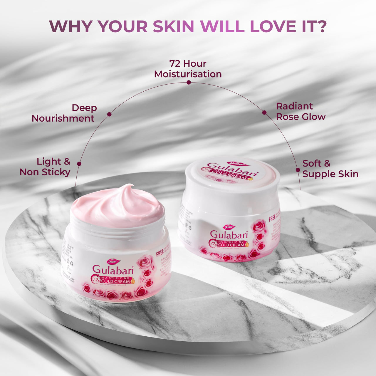 Dabur Gulabari Moisturizing Cold Cream 100gm + Gualabari Lip Balm 8gm | With Goodness of Natural Rose Oil & Vitamin E | Intense Hydration and Deep Moisturization | For Smooth & Soft skin | All Skin types