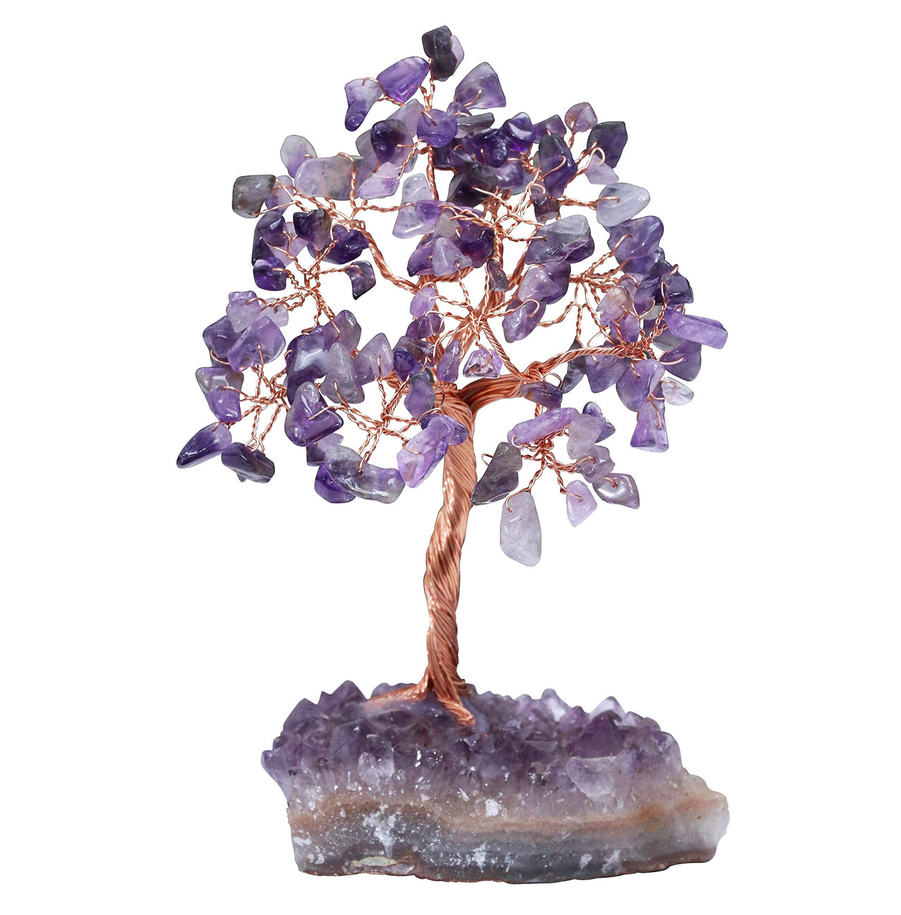 Amethyst Chakra Tree of Life - Natural Amethyst Cluster Base, Crystal Tree for Positive Energy, Handmade Gemstone Tree, Feng Shui Decor - Wire Money Tree Bonsai, Purple Healing Crystal, Spiritual Gift Ac Amethyst Cluster Base