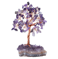 Amethyst Chakra Tree of Life - Natural Amethyst Cluster Base, Crystal Tree for Positive Energy, Handmade Gemstone Tree, Feng Shui Decor - Wire Money Tree Bonsai, Purple Healing Crystal, Spiritual Gift Ac Amethyst Cluster Base