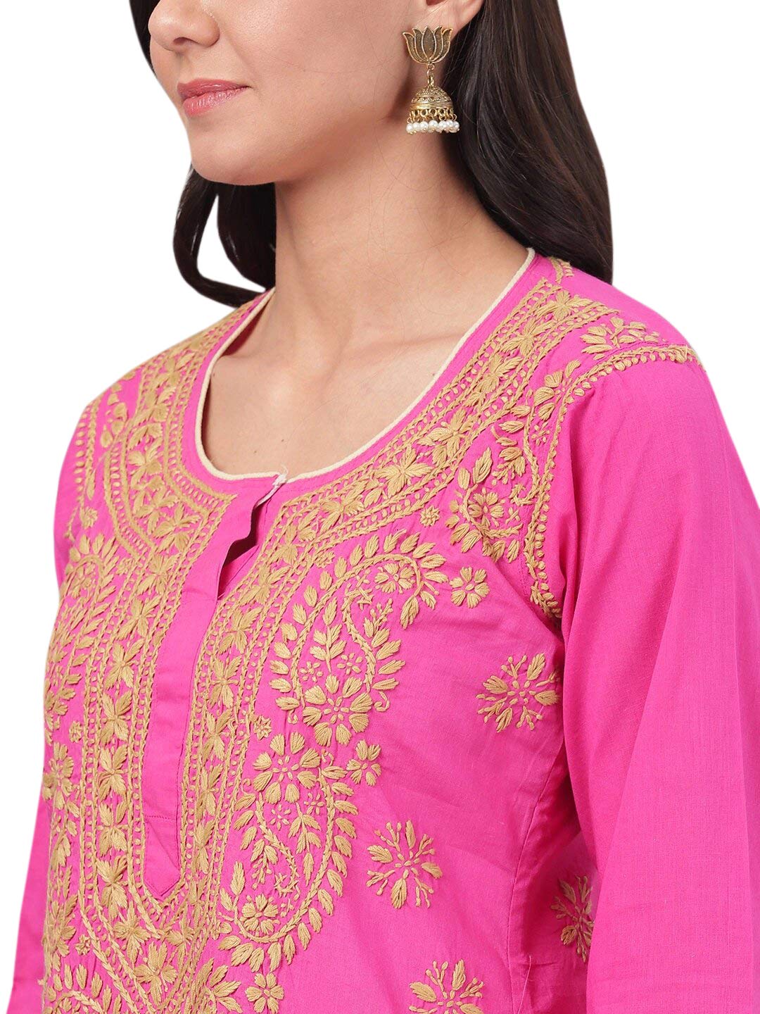 Ada Lucknowi Hand Embroidered Chikankari Straight Cotton Kurti Kurta for Women