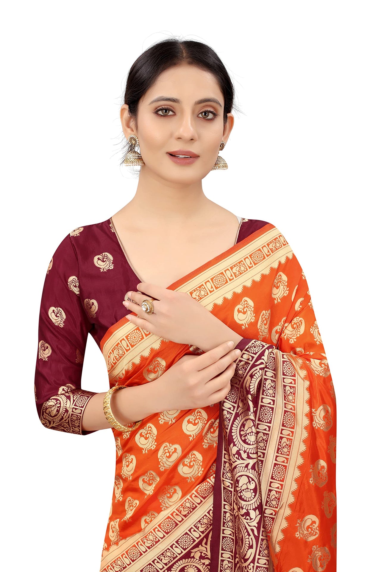 SATYAM WEAVES Women’s Daily/Party/Wedding/Casual Wear Rapier Jacquard Banarasi Cotton Silk Saree With Jacquard Designed Unstitched Blouse Piece