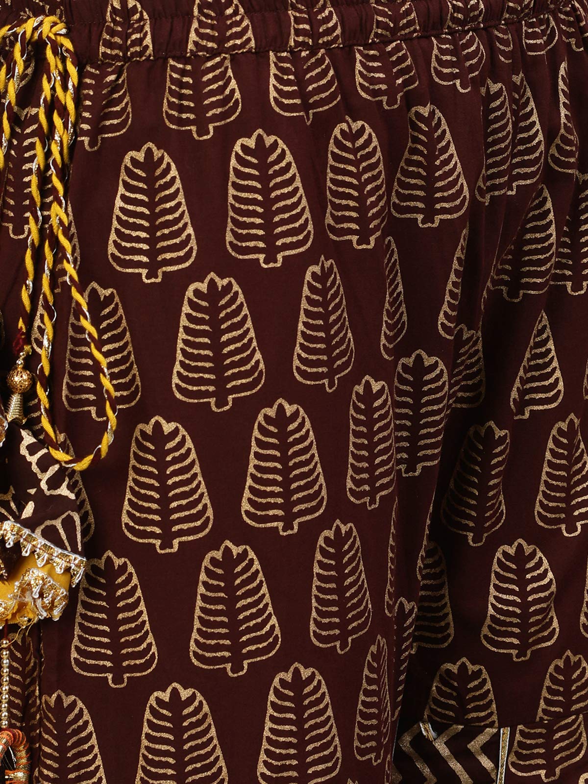 Ishin Women's  Cotton Brown Embellished Peplum Kurta Sharara Dupatta Set