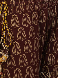 Ishin Women's  Cotton Brown Embellished Peplum Kurta Sharara Dupatta Set