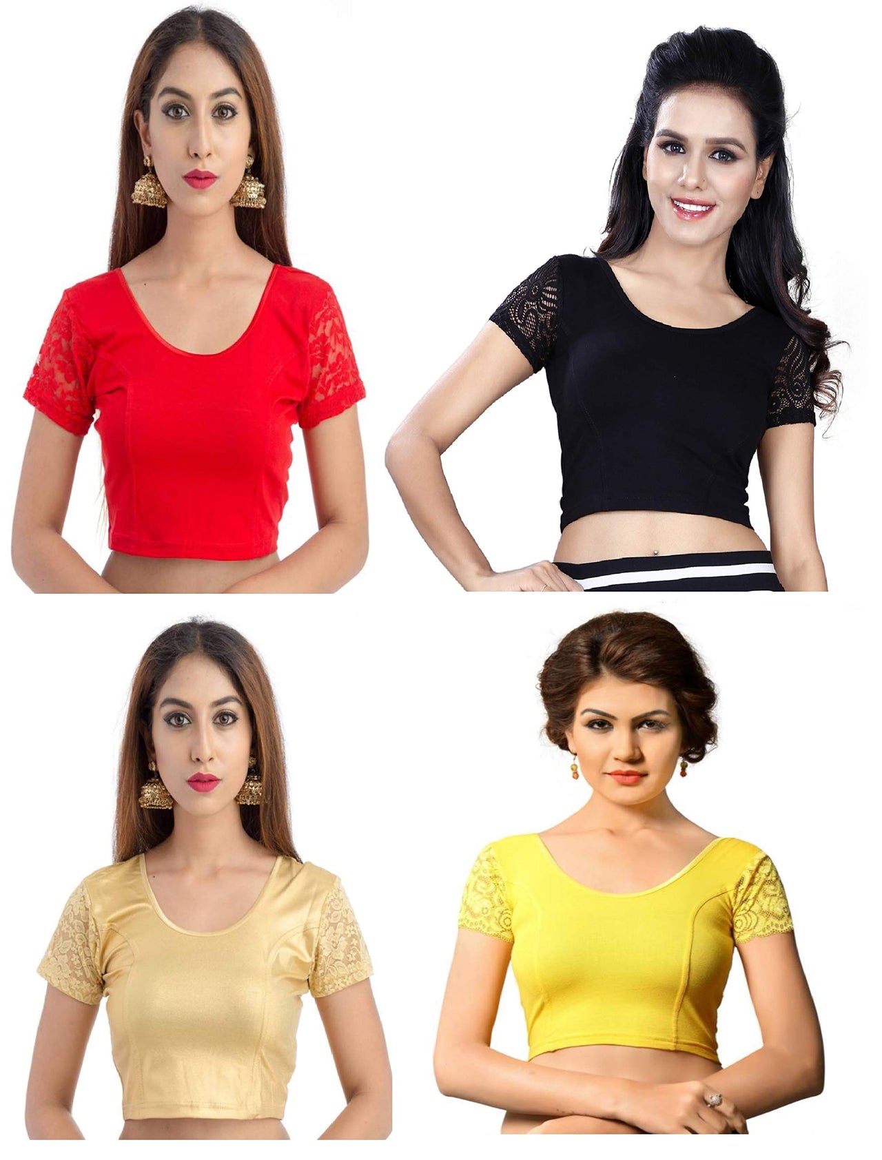 Fressia Fabrics Women's  Cotton Solid 3/4 Sleeve Saree Blouse