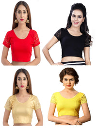 Fressia Fabrics Women's  Cotton Solid 3/4 Sleeve Saree Blouse