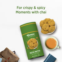 Chaayos Methi Mathri (150g Pack) | Chai Time Snacks | Ready to Eat Mathri Snacks | Mini Methi Matthi | Indian Namkeen Nashta | Authentic Regional Preparation | Tea Time Party Snacks |