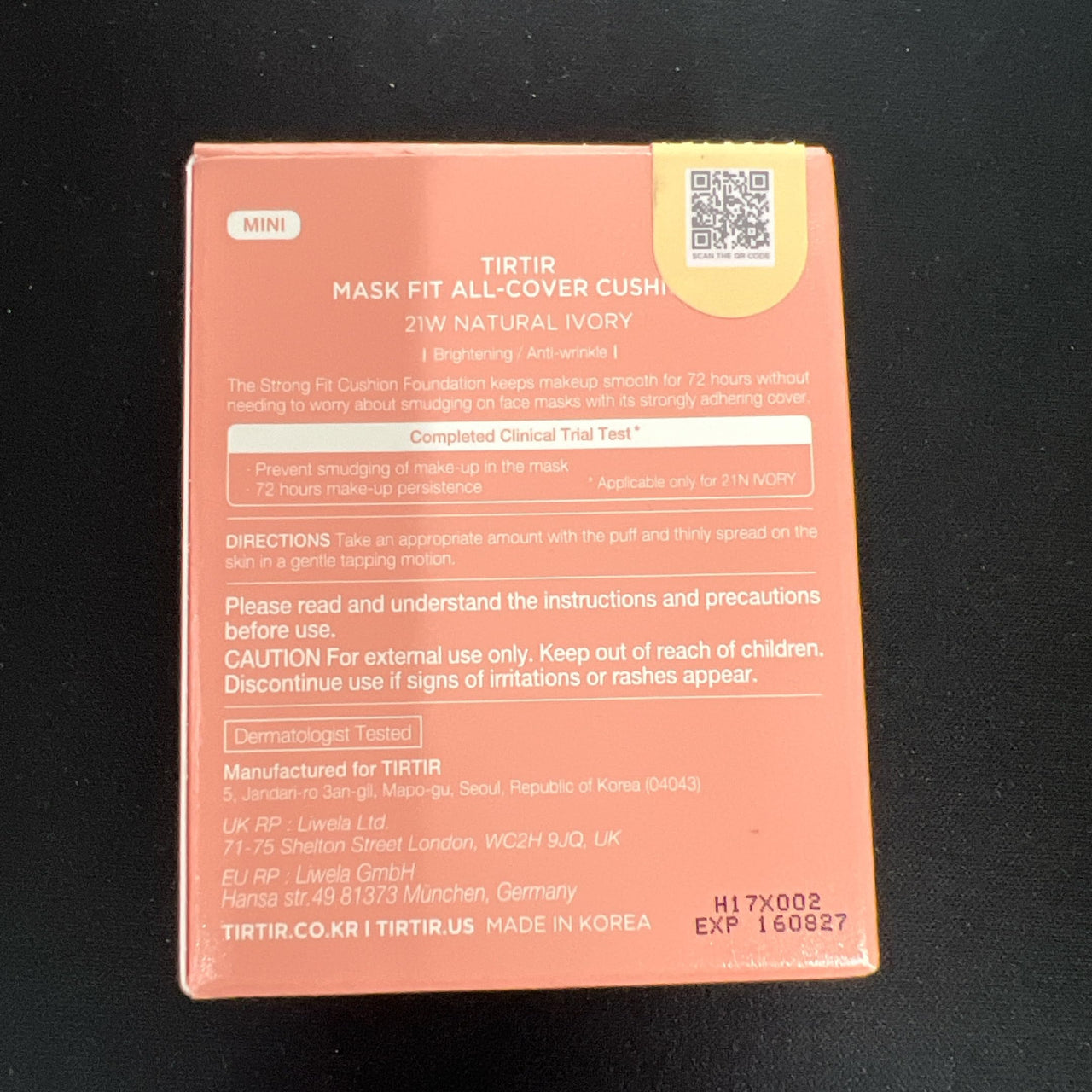 TIRTIR Mask All-Cover Cushion Foundation | Full coverage, Skin fit, Satin Glow Finish | Korean Cushion Foundation #21W NATURAL IVORY | 4.5g