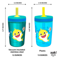 Zak Designs Baby Shark Kelso Tumbler Set, Leak-Proof Screw-On Lid with Straw, Bundle for Kids Includes Plastic and Stainless Steel Cups with Bonus Sipper (3pc Set, Non-BPA)15 fl oz. Classic