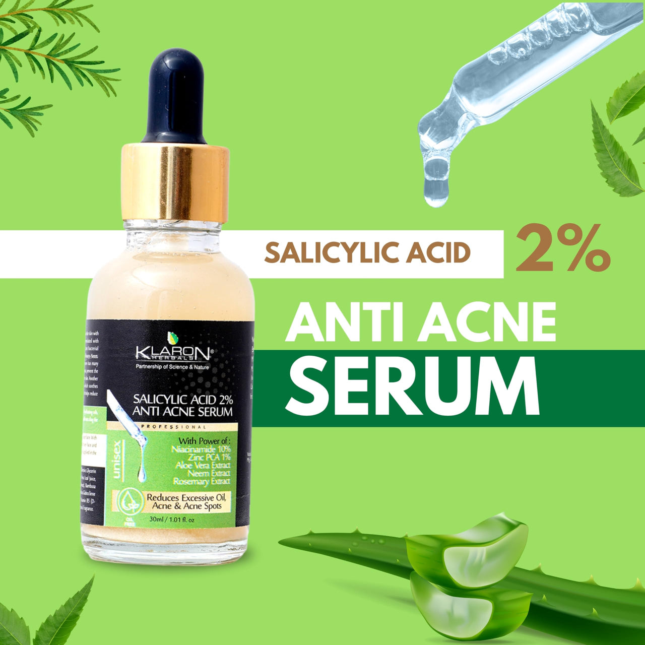 KLARON 2% Salicylic Acid Serum | 30 ml | Reduces Excessive Oil, Acne, Pimples & Blackheads | Dead Skin Cells | Serum for Women & Men