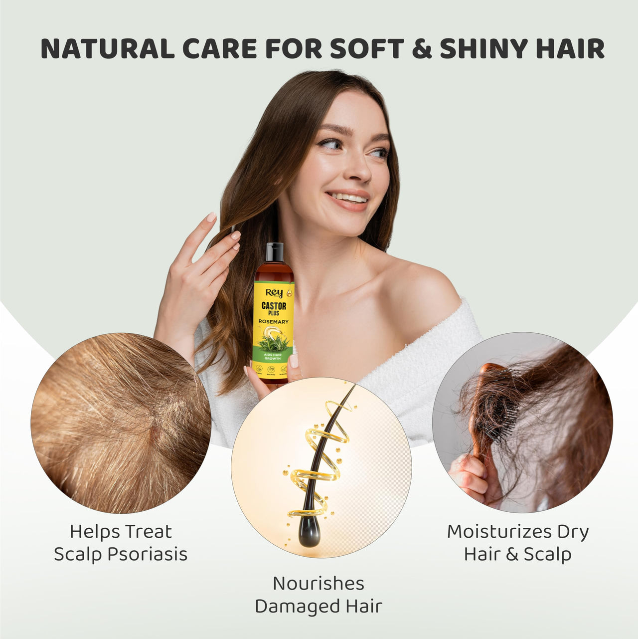 Rey Naturals Cold Pressed Castor Oil plus Rosemary Essential Oil | Castor Oil for Hair Growth, Eyebrows & EyelasheS | Premix of Castor and Rosemary Essential Oil| For Men & Women| 200ml * 2