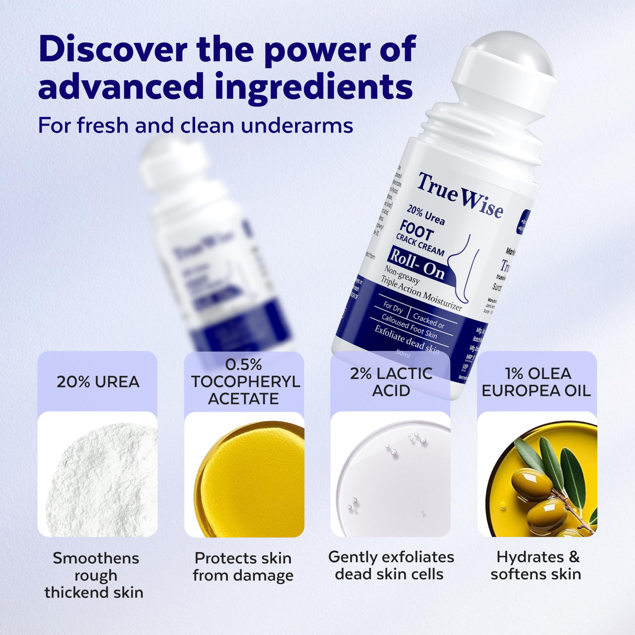 TrueWise® 20% Urea Crack Heel Repair Foot Cream Roll On 50ml Foot Cream For Dry And Cracked Feet With 2% Lactic Acid, Olive Oil & Vitamin E | Help Heel Repair and Moisturise Cracked Heels (2)