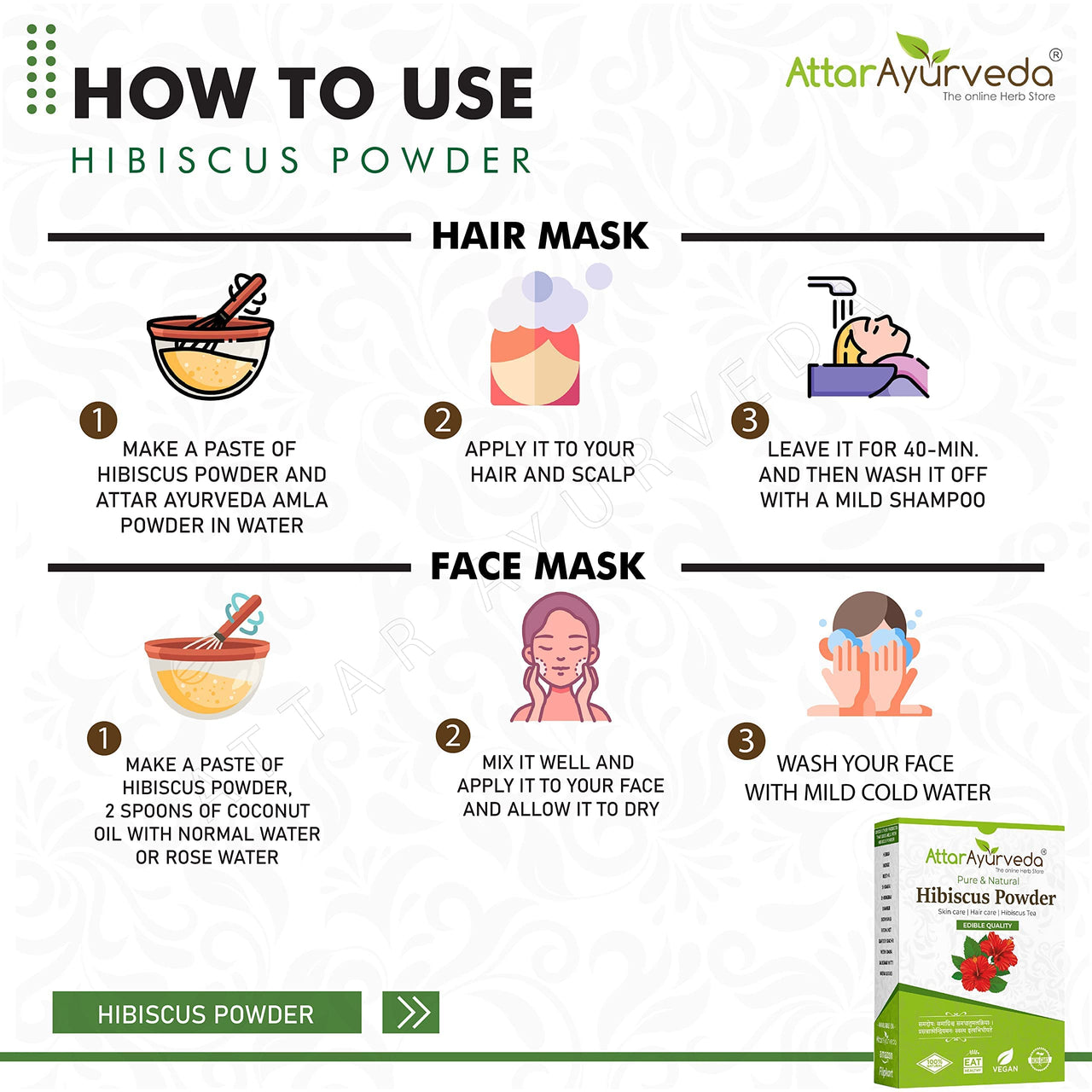 Attar Ayurveda Hibiscus powder for hair growth (100 Grams) | Ideal for Hair pack, Face pack, Eating, and Hibiscus tea | Gudhal Ka Phool Powder | 100% Pure and Natural, No Preservatives