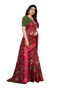 Tarshika Women's  Linen Blend Printed Saree With Blouse Piece(LINEN SAREE_NEW)