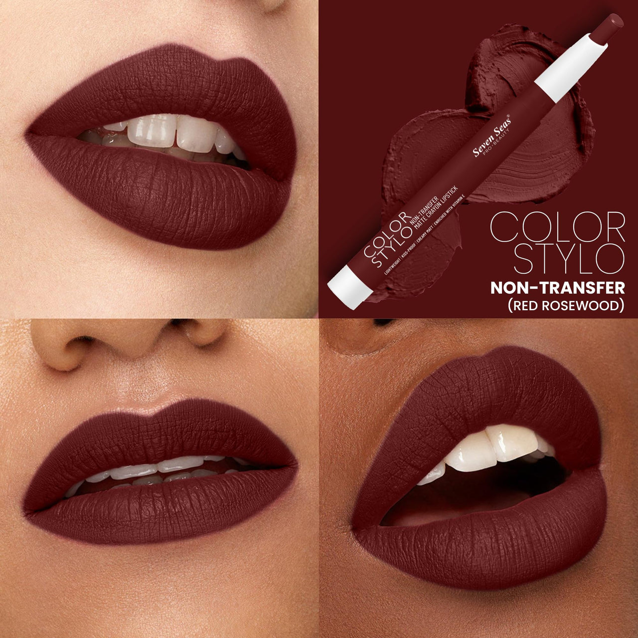 Seven Seas Color Stylo NonTransfer Matte Lipstick | Matte Finish Lip Crayon | Waterproof | Long Lasting | Lasts Up to 24 hours (Red Rosewood)