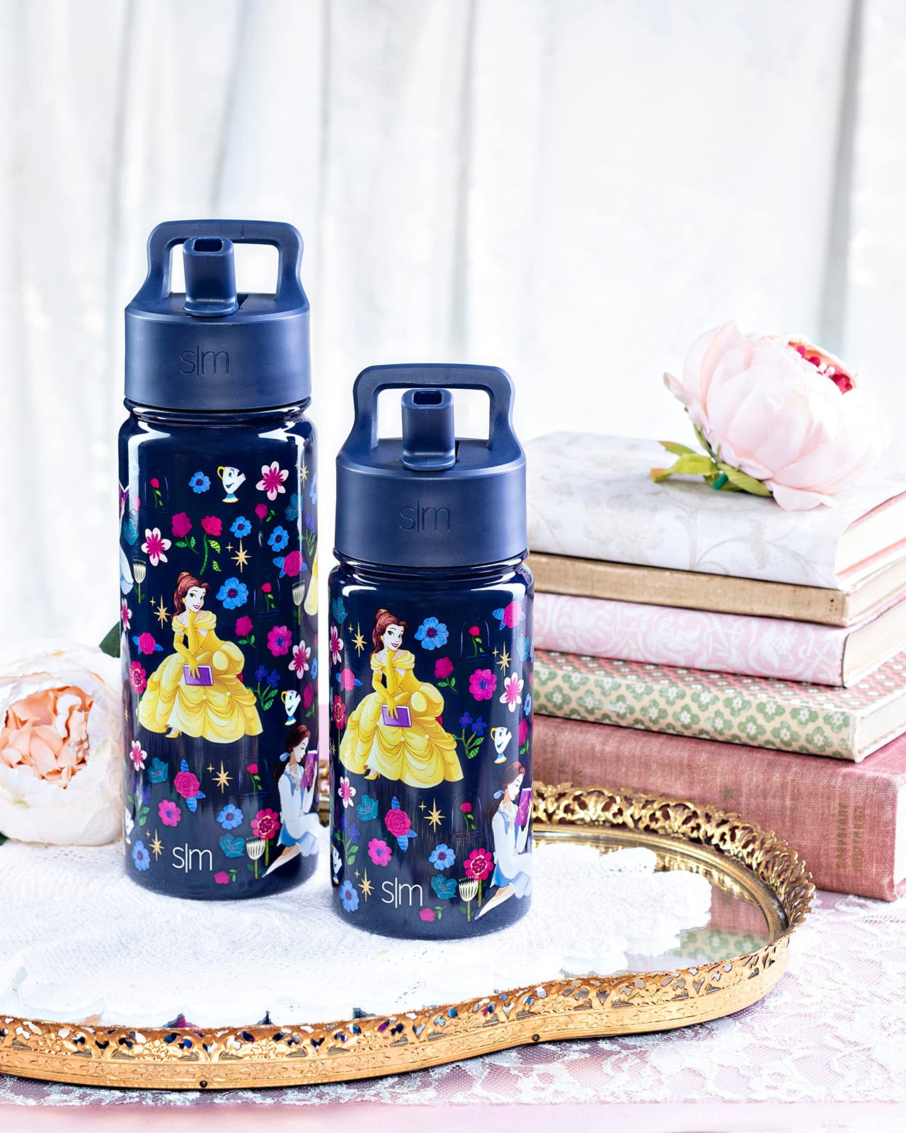 Simple Modern Disney Princess Kids Water Bottle with Straw Lid | Reusable Insulated Stainless Steel Cup for Girls, School | Summit Collection | 18oz, Belle's  Garden