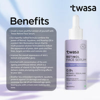 Twasa 0.8% Retinol Serum For Face Anti Aging With Bakuchiol | Retinol Night Serum For Beginners | Reduce Fine Lines & Wrinkles, Boost Collagen | Men & Women | All Skin Types (30 ml)