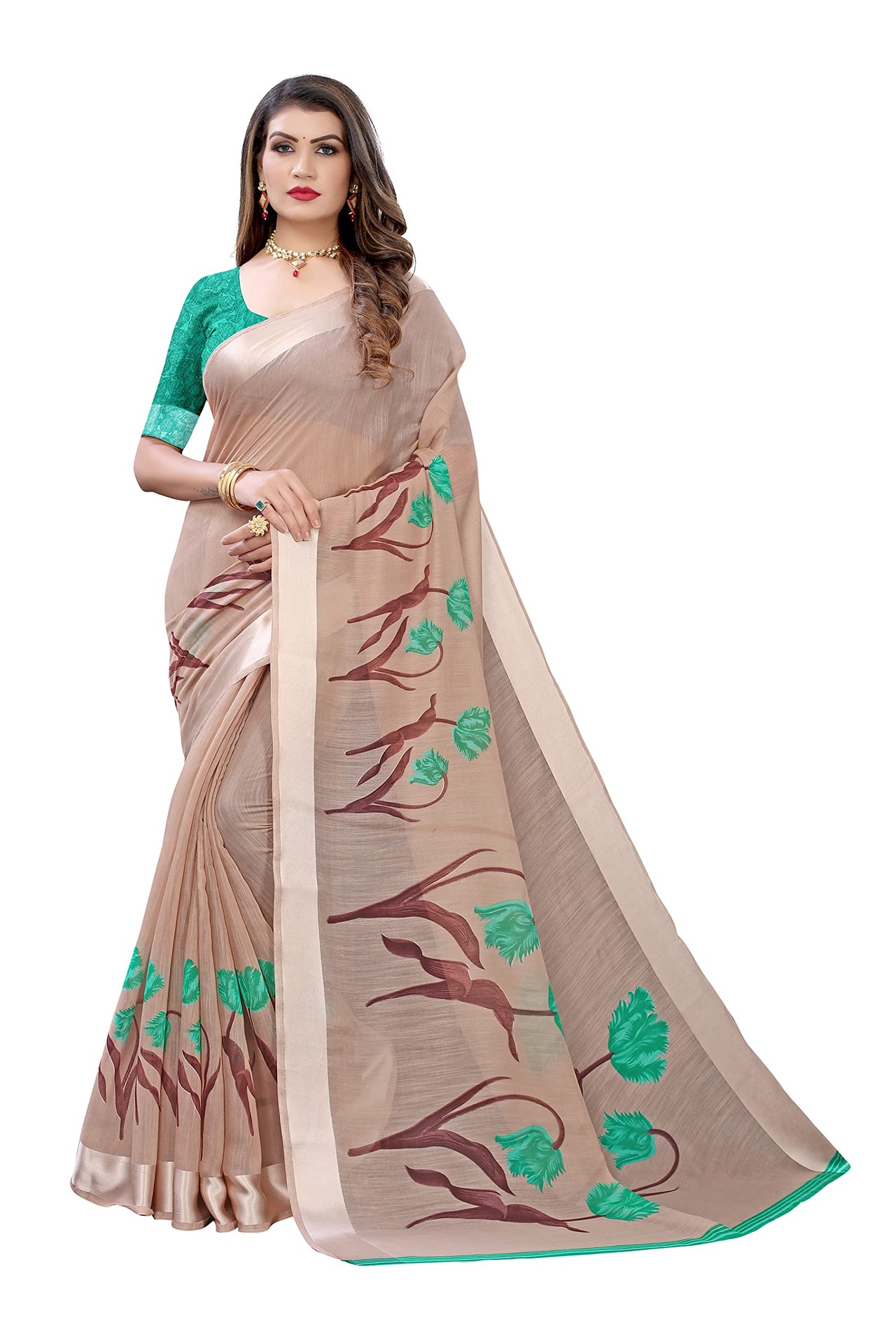 Tarshika Women's  Linen Blend Printed Saree With Blouse Piece(LINEN SAREE_NEW)