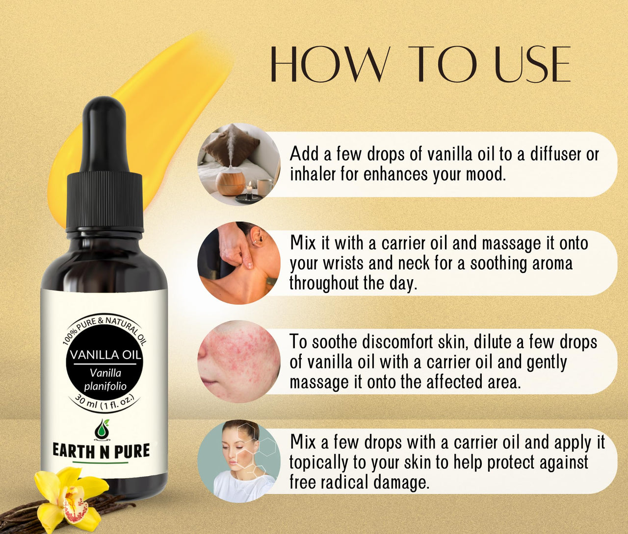 Earth N Pure Vanilla Essential Oil Natural & Therapeutic Grade 15 ML