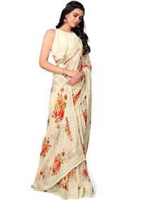 Shangrila Designer Digital Pastel Prints Weightless Georgette Saree With Blouse Piece
