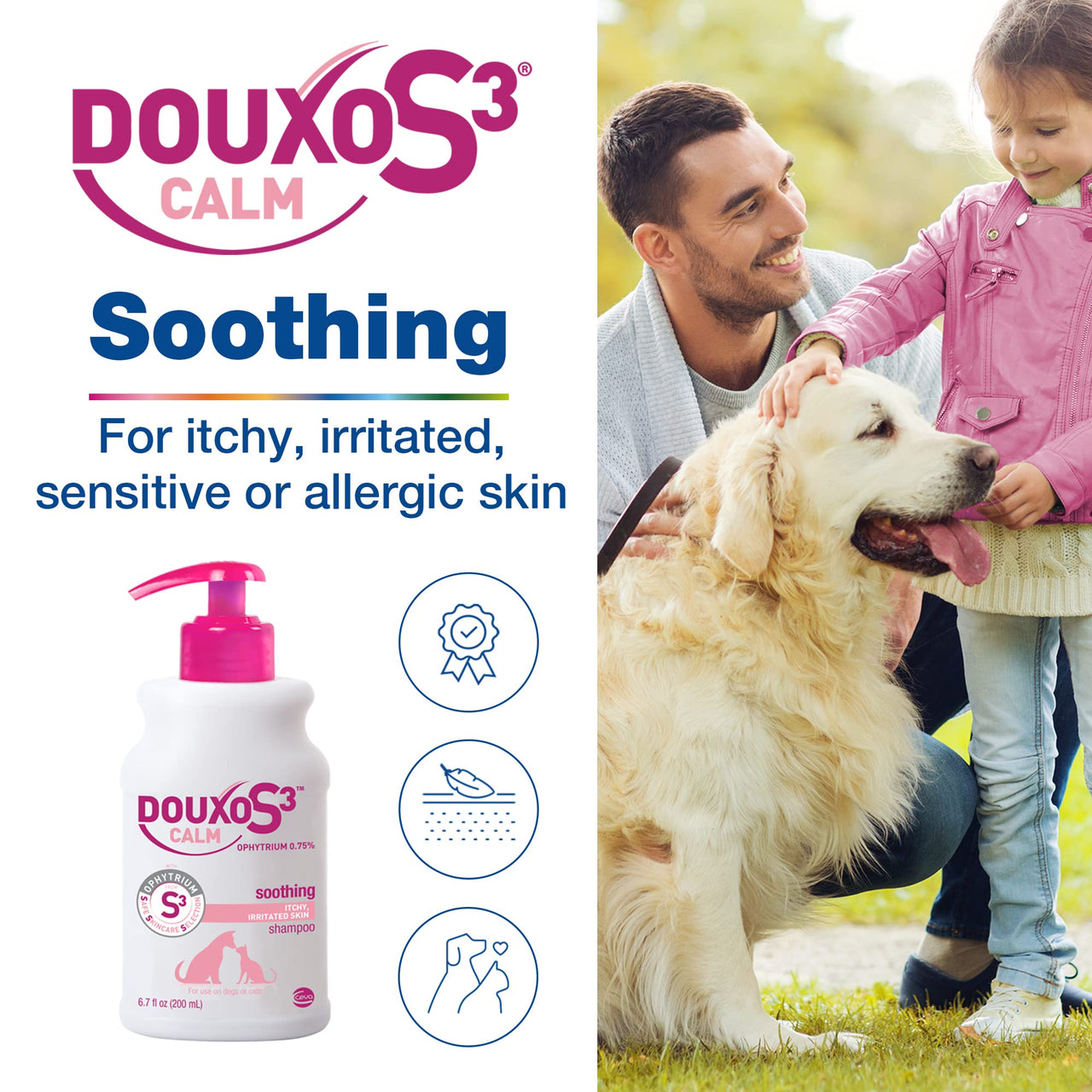 Douxo S3 Calm Shampoo 6.7 oz (200 mL) - For Dogs and Cats with Allergic, Itchy Skin