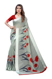 Tarshika Women's  Linen Blend Printed Saree With Blouse Piece(LINEN SAREE_NEW)