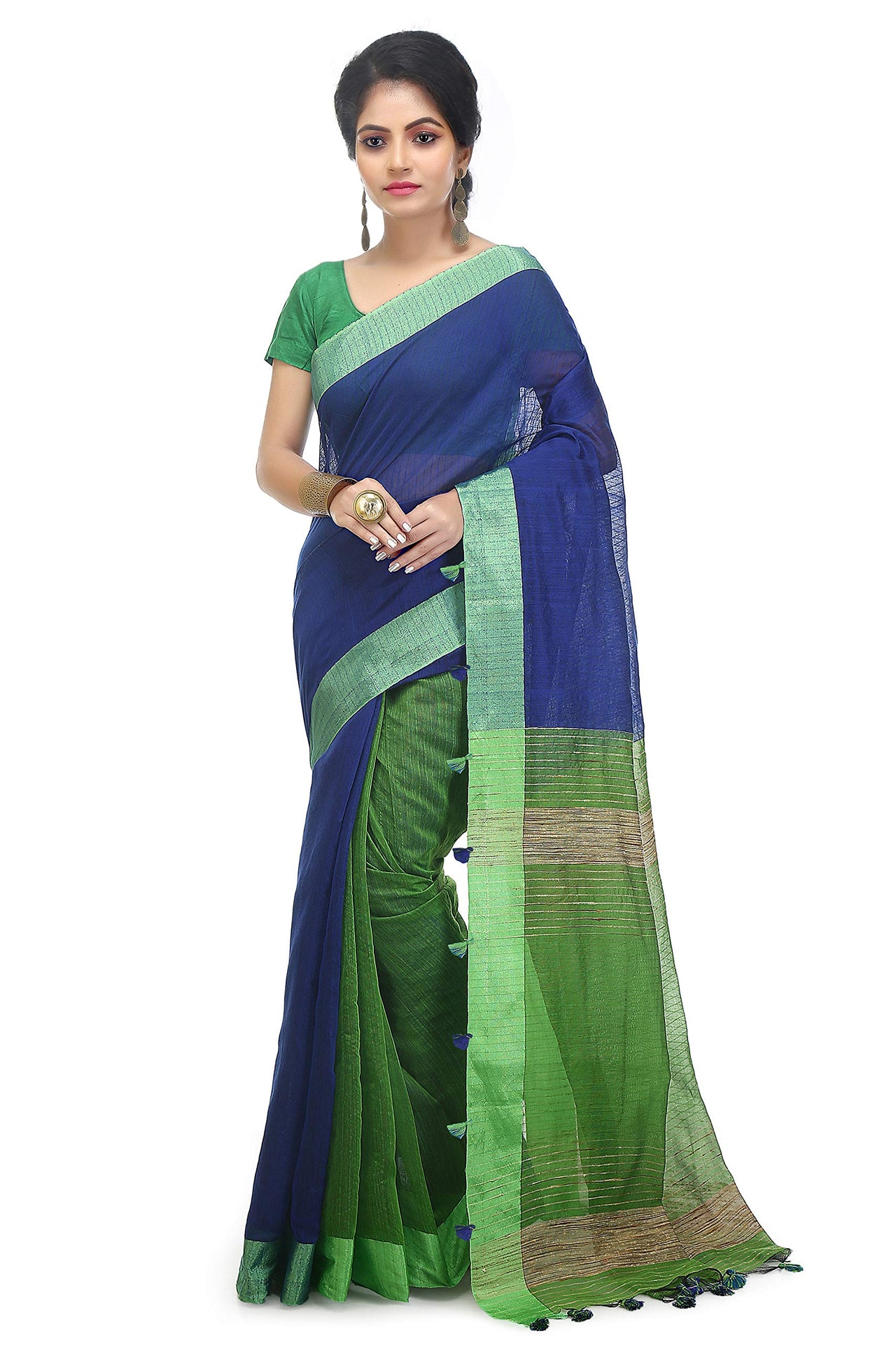 BENGAL HANDLOOM Women's  Art Silk Cotton Stripe Saree With Blouse Piece