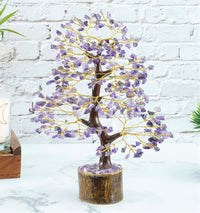 Amethyst Chakra Tree of Life - Crystal Tree for Positive Energy, Feng Shui Decor - Handmade Gemstone Tree, Good Luck Money Bonsai, Purple Healing Crystals, Meditation Stone, Spiritual Mystical Gift Amethyst (Golden Wire)