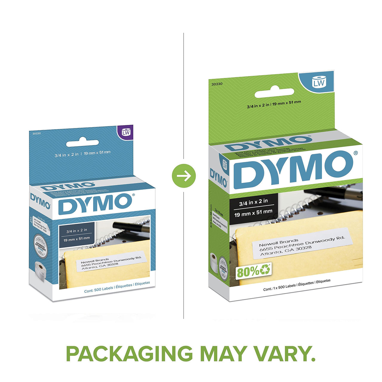 DYMO Authentic LW Return Address Labels for LabelWriter Label Printers, White, 3/4'' x 2'', 1 roll of 500