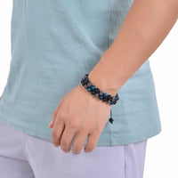 DHQH Triple Protection Bracelet 8/10MM Hematite Black Agate Tigers Eye Stone Bracelet Healing Crystal Natural Stone Bead Bracelets for Men Bring Prosperity Luck B-Blue Triple Bracelet 2
