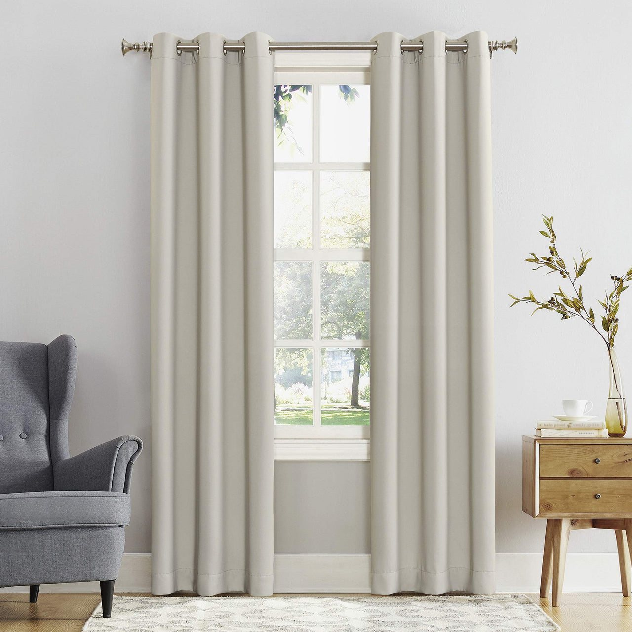 Sun Zero Easton Energy Saving Blackout Grommet Curtain Panel, 40" x 95", Pearl