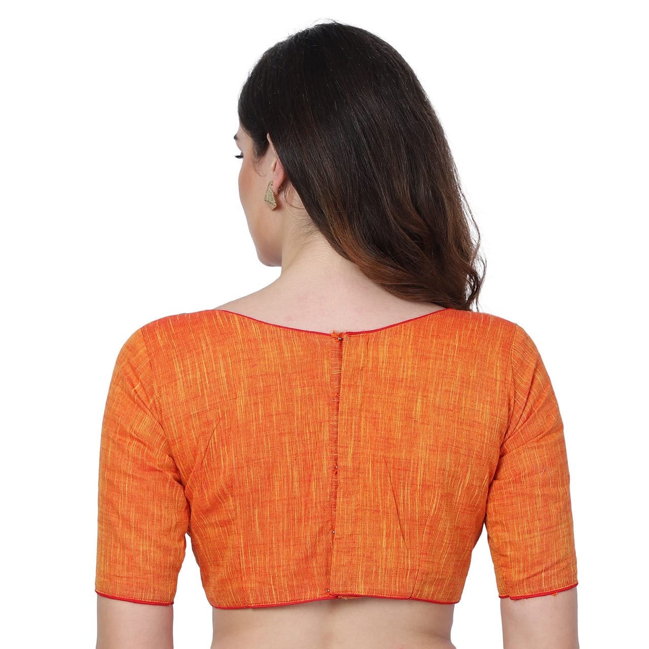 JISB Women's  Cotton Slub Stitched Saree Blouse with Elbow Length Sleeves