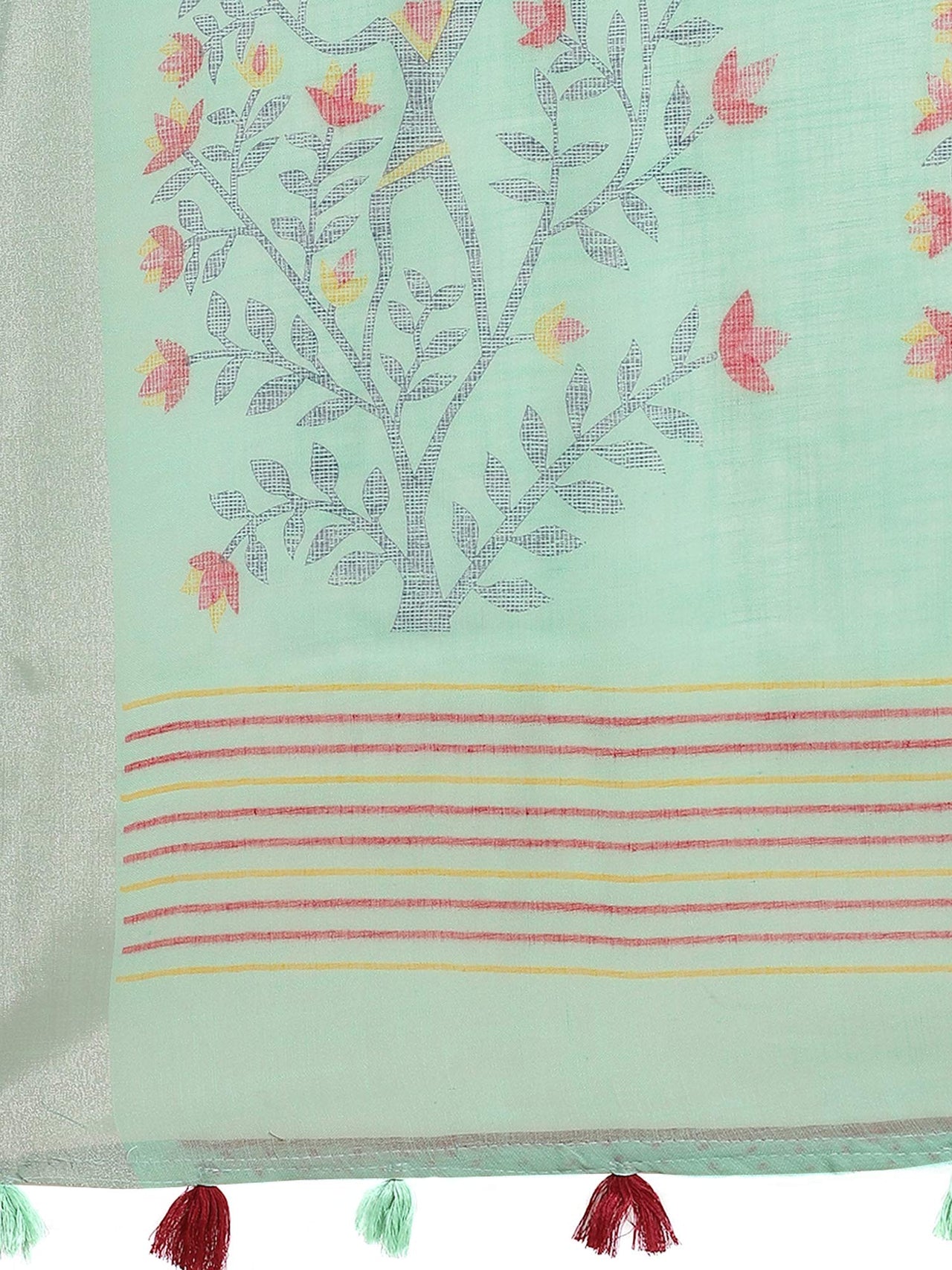 AKHILAM Women's  Linen Geometric Saree With Unstitched Boluse Piece