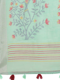 AKHILAM Women's  Linen Geometric Saree With Unstitched Boluse Piece