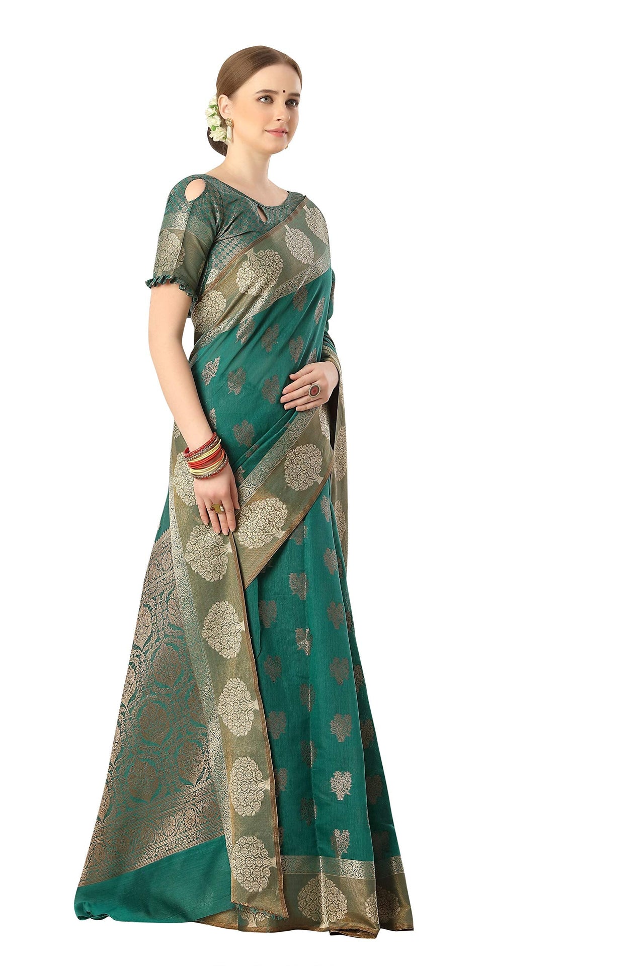 Jaam Silk Fashion Women's  kanjivaram Woven Pattu Silk Blend Saree with Blouse Piece