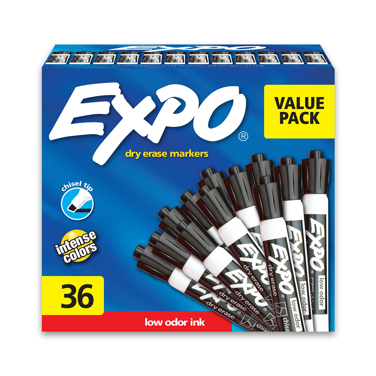 EXPO White Board Dry Erase Markers, Chisel Tip - Perfect Dry Erase Board Markers, Whiteboard Markers, Low-Odor, Black, Pack of 36 1 Count (Pack of 36)