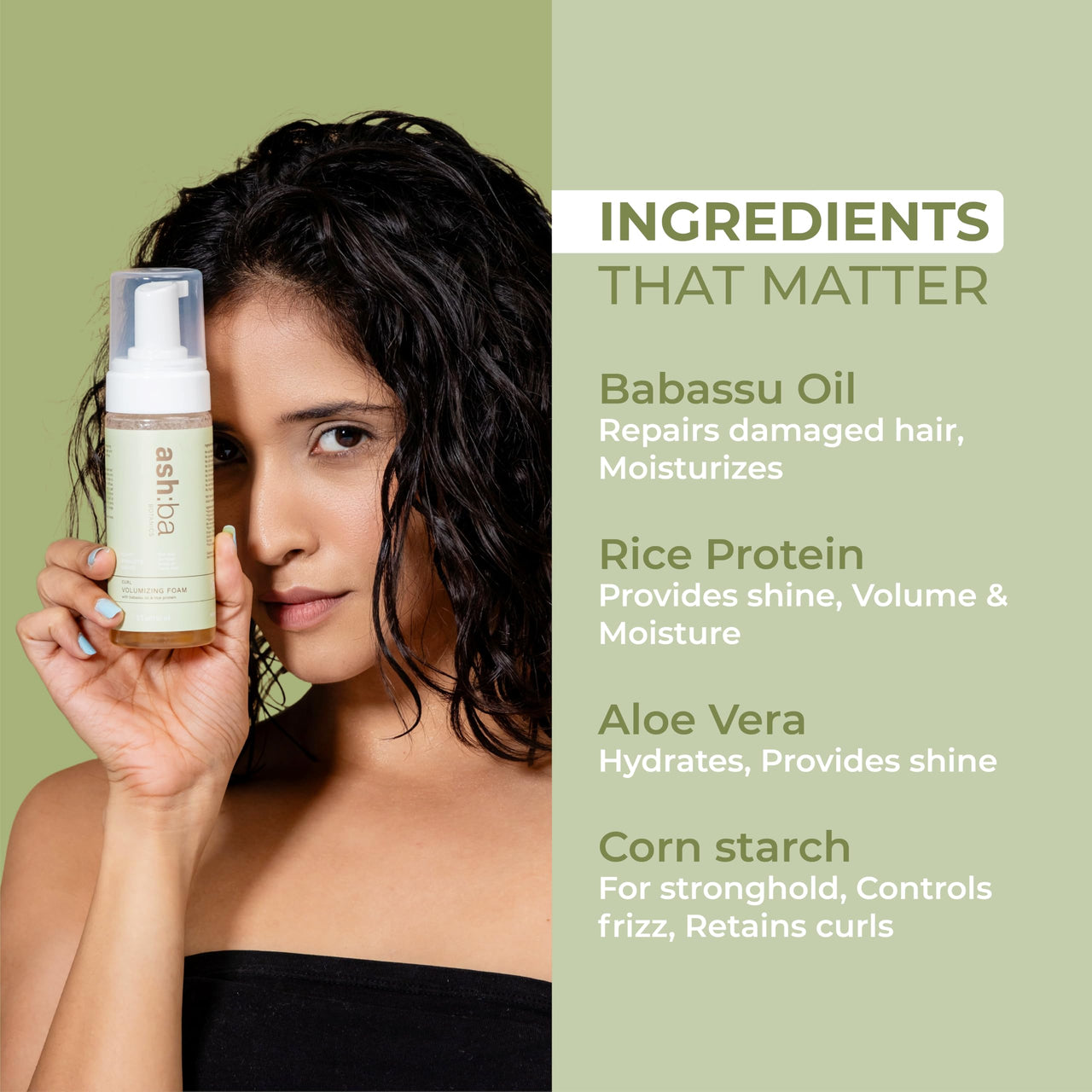 Ashba Botanics Curl Volumizing Foam I Weightless Hair Mousse for Curly & Wavy Hair - Paraben, Silicone Free | Lightweight styler to control frizz without dryness | 150ml