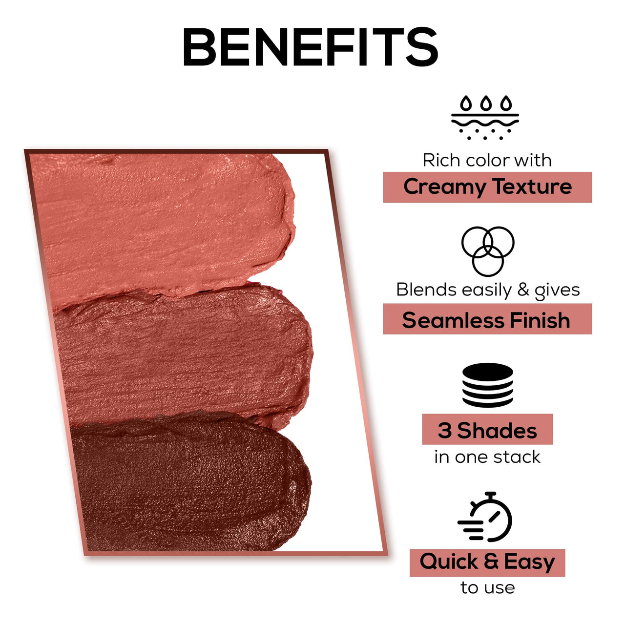 RENEE Glam Stack 3-In-1 Lip & Cheek Tint - Nude 4.5gm - 3 Shades in 1, Rich Creamy Natural Seamless Finish, Smooth & Blendable Formula- Travel Friendly, Quick & Easy to Use