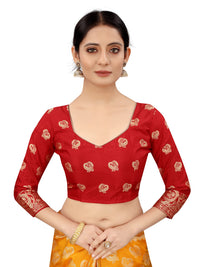 SATYAM WEAVES Women’s Daily/Party/Wedding/Casual Wear Rapier Jacquard Banarasi Cotton Silk Saree With Jacquard Designed Unstitched Blouse Piece