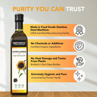 Hesthetic - Edible Cold Pressed Sunflower Oil | 500ml | Rich in Healthy Fats, Ideal for Cooking, Frying & Salad Dressings | 100% Pure & Natural | Food Grade Virgin Oil | Glass Bottle