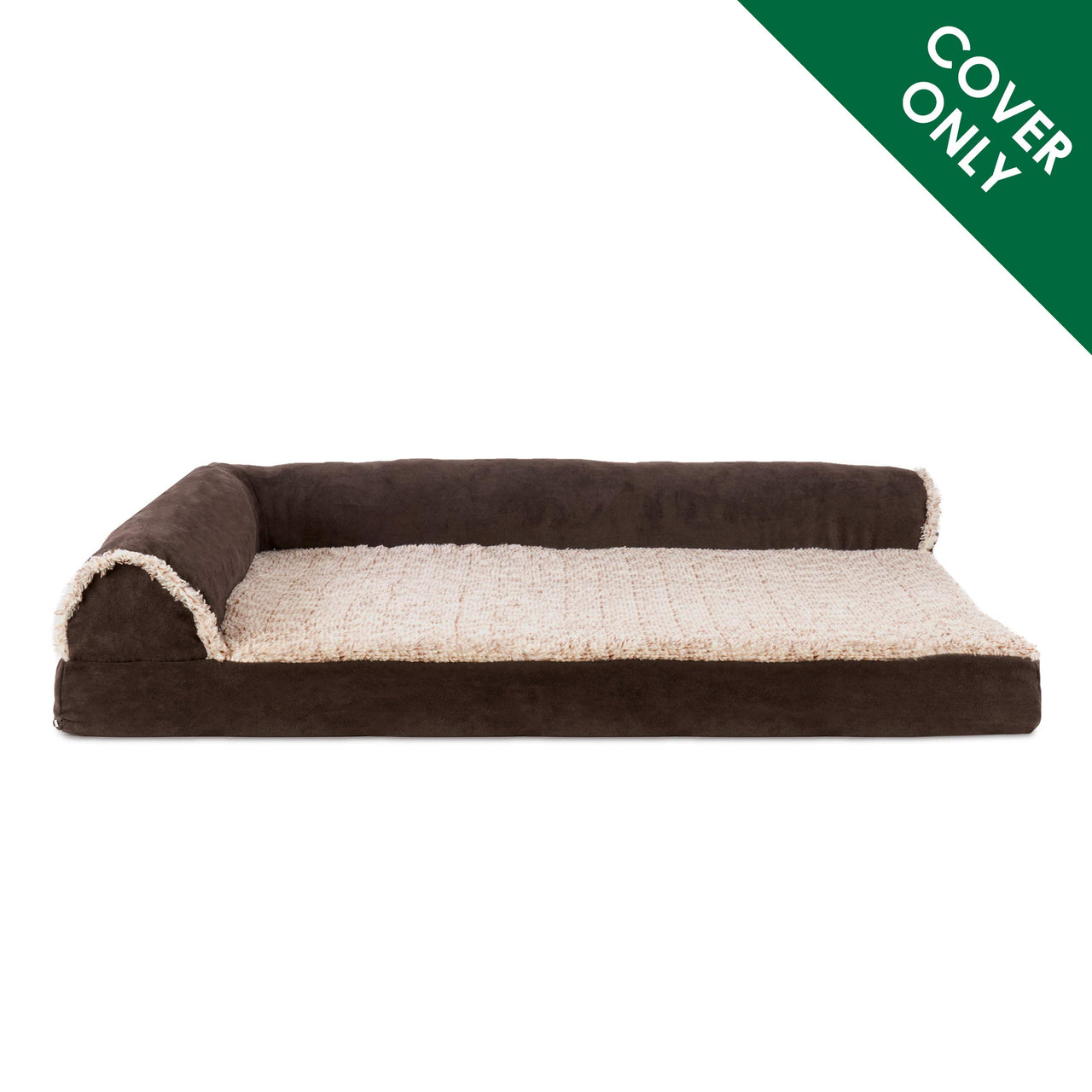 Furhaven Replacement Dog Bed Cover Two-Tone Faux Fur & Suede L Shaped Chaise, Machine Washable - Espresso, Medium Cover Only 30.0"L x 20.0"W x 0.3"Th (Two-Tone Faux Fur & Suede) Espresso