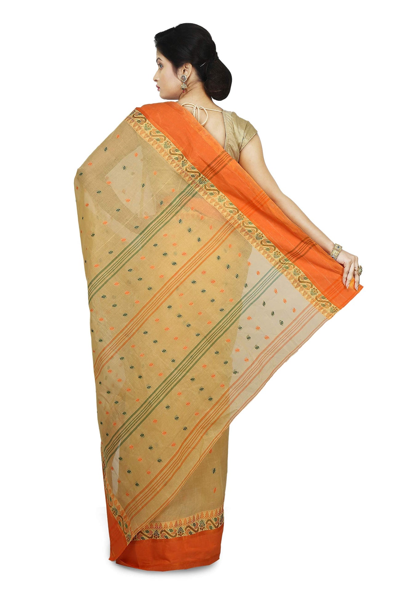 WoodenTant Women's  Handloom Cotton Tant Saree with Buti Work without blouse piece
