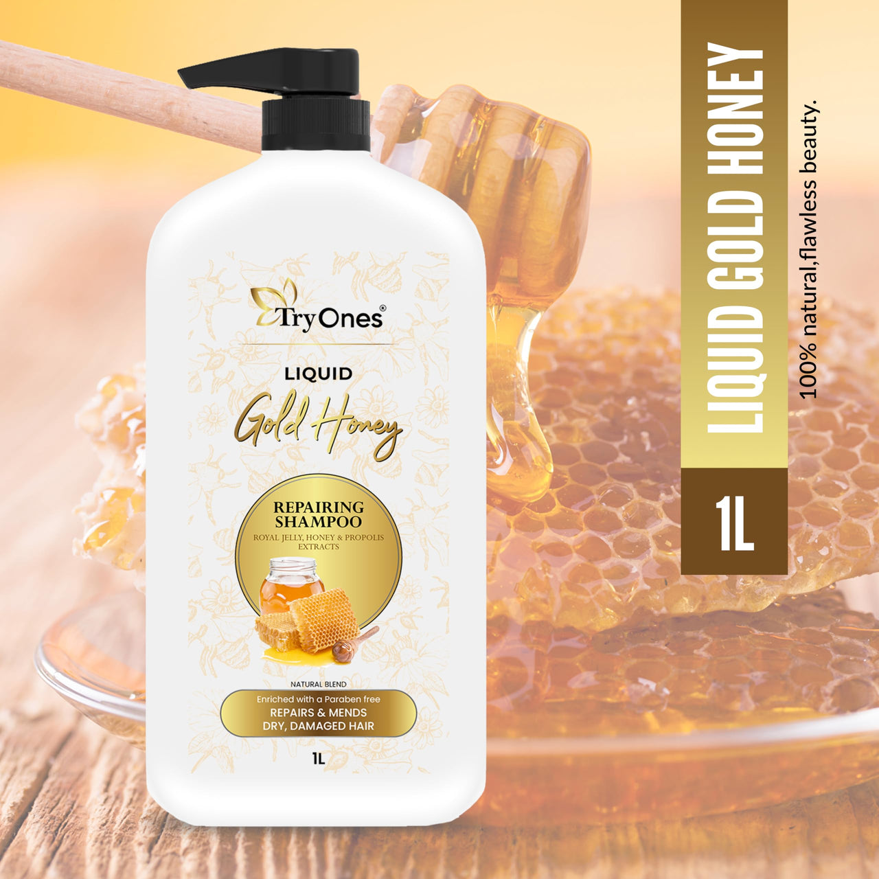 TryOnes Liquid Honey Shampoo Shampoo For Dry & Damaged Hair | No Paraben | with Honey & Nourishing Oil 1000 ml