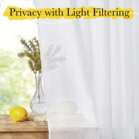 NICETOWN Kitchen Window Curtains, Rod Pocket Semi Sheer Linen Drapes Short Small Curtains Privacy Protection with Light Filtering for Bathroom/Cafe, White, W42 x 45