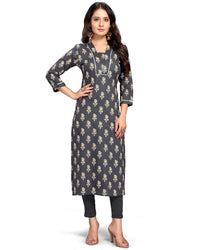 Rajnandini Women's  Grey Coloured Pure Cambric Cotton Jaipuri Printed Kurti