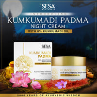 SESA 8% Kumkumadi Padma Night Cream 50g I Skin Brightening, Helps Reduce fine lines & wrinkles I Promotes Skin Rejuvenation & Skin Repair I Anti -Ageing, Even Skin Tone