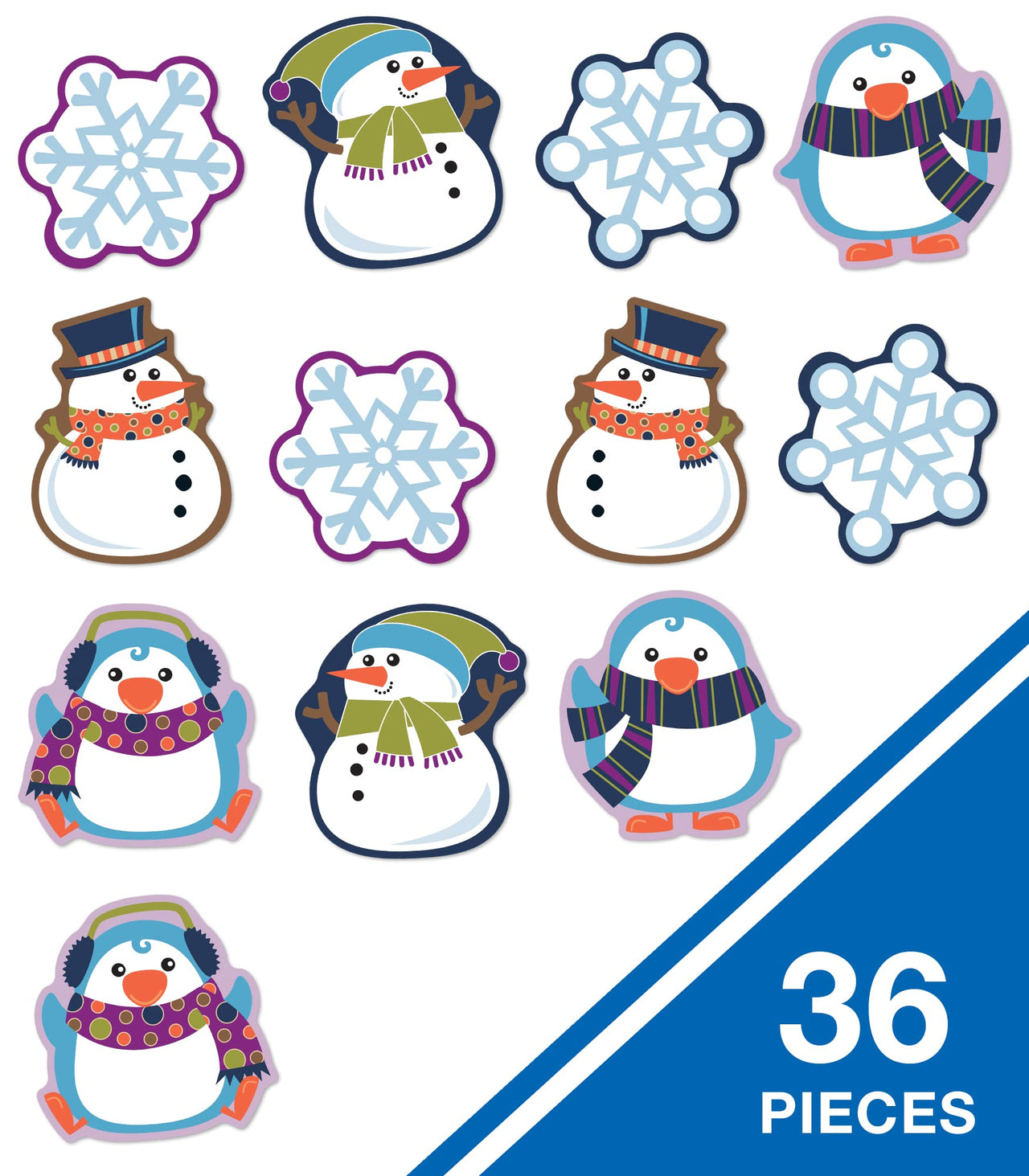 Carson Dellosa 36-Piece Winter Bulletin Board Cutouts, Snowman, Penguin & Snowflakes Cutouts for Bulletin Board, Snowman Classroom Cutouts, Winter Classroom Décor Winter Mix