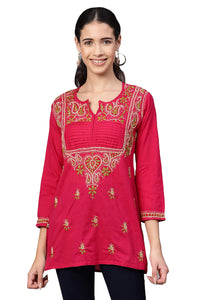 Ada Women's  Cotton Top Hand Embroidered Lucknowi Chikankari Tunic Kurti