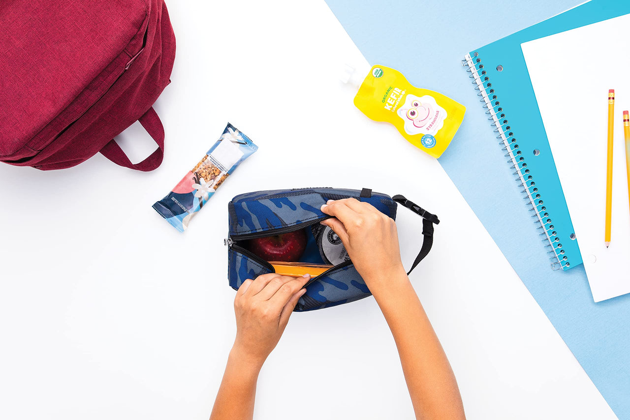 PackIt Freezable Snack Box, Sporty Camo Charcoal Navy, Built with EcoFreeze Technology, Collapsible, Reusable, Zip Closure with Buckle Handle, Great for All Ages and Fresh Snacks on the go